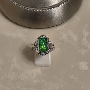 Silver Green Fire Opal Ring Size 9